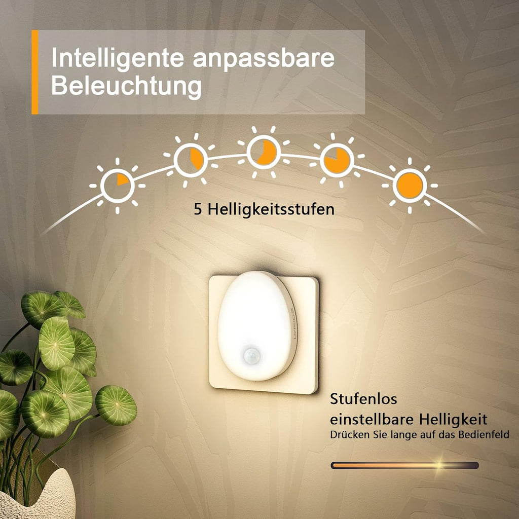 Lyridz Nachtlicht Steckdose mit Bewegungsmelder dimmbar warmweiss 2 Stueck