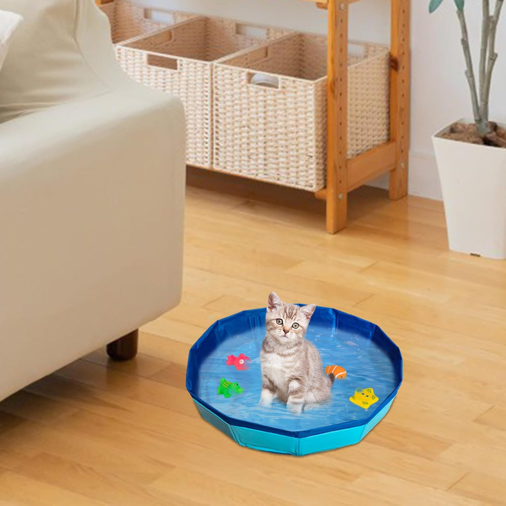 faltbarer Katzenpool 30×10 cm Mini Schwimmbecken mit Spielzeugfischen