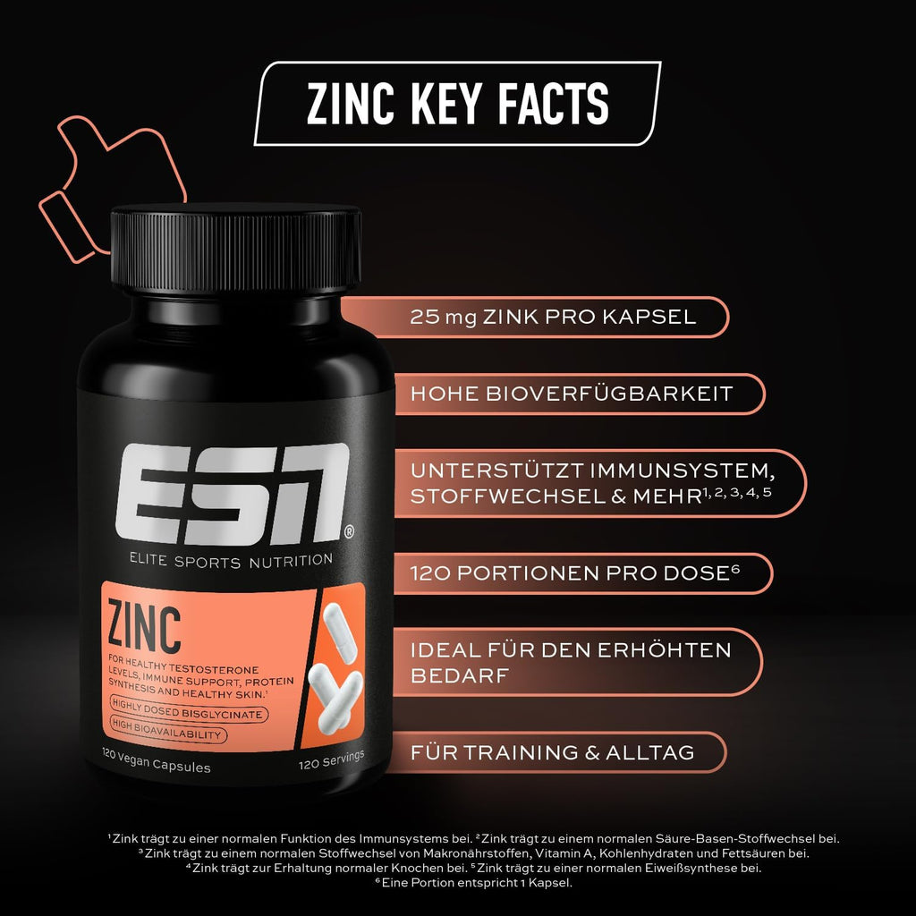 ESN Zink 120 Kapseln Zinkbisglycinat 25 mg pro Kapsel vegan