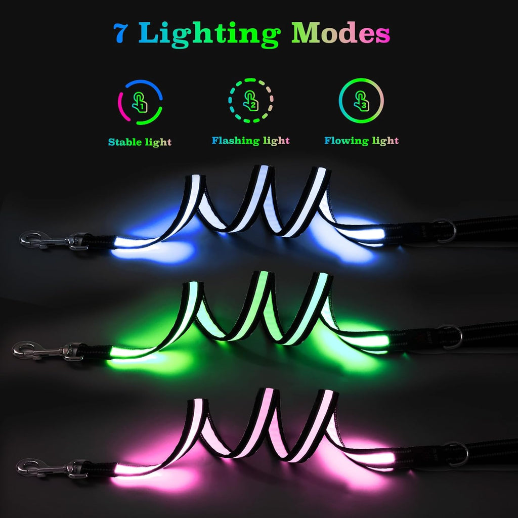 LED Hundeleine 1,2 m USB-C aufladbar 7 Modi reflektierend leuchtend