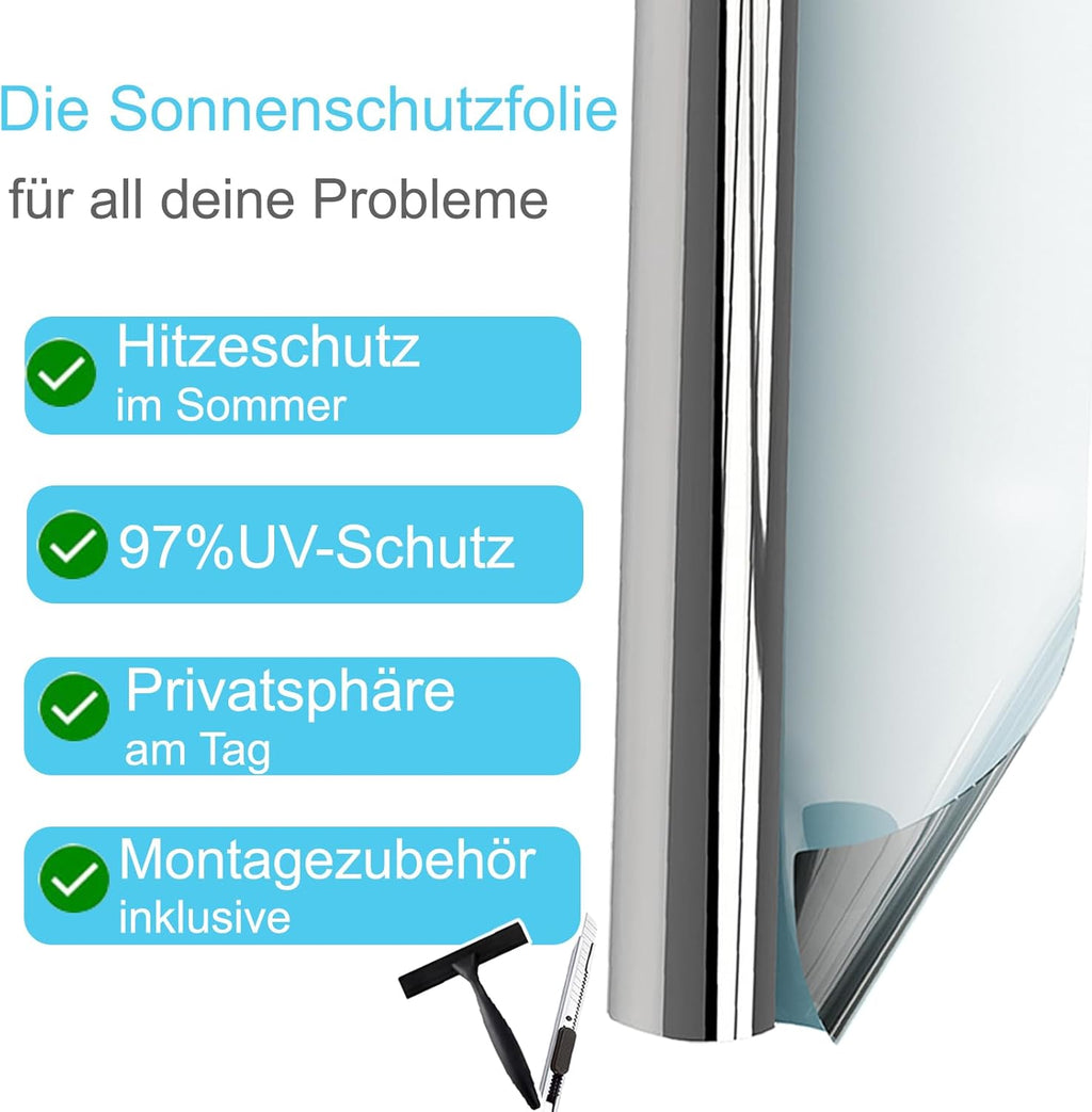Hitzeschutz Sonnenschutzfolie Silber 44,5x200 cm - UV Schutz Thermofolie Sichtsc