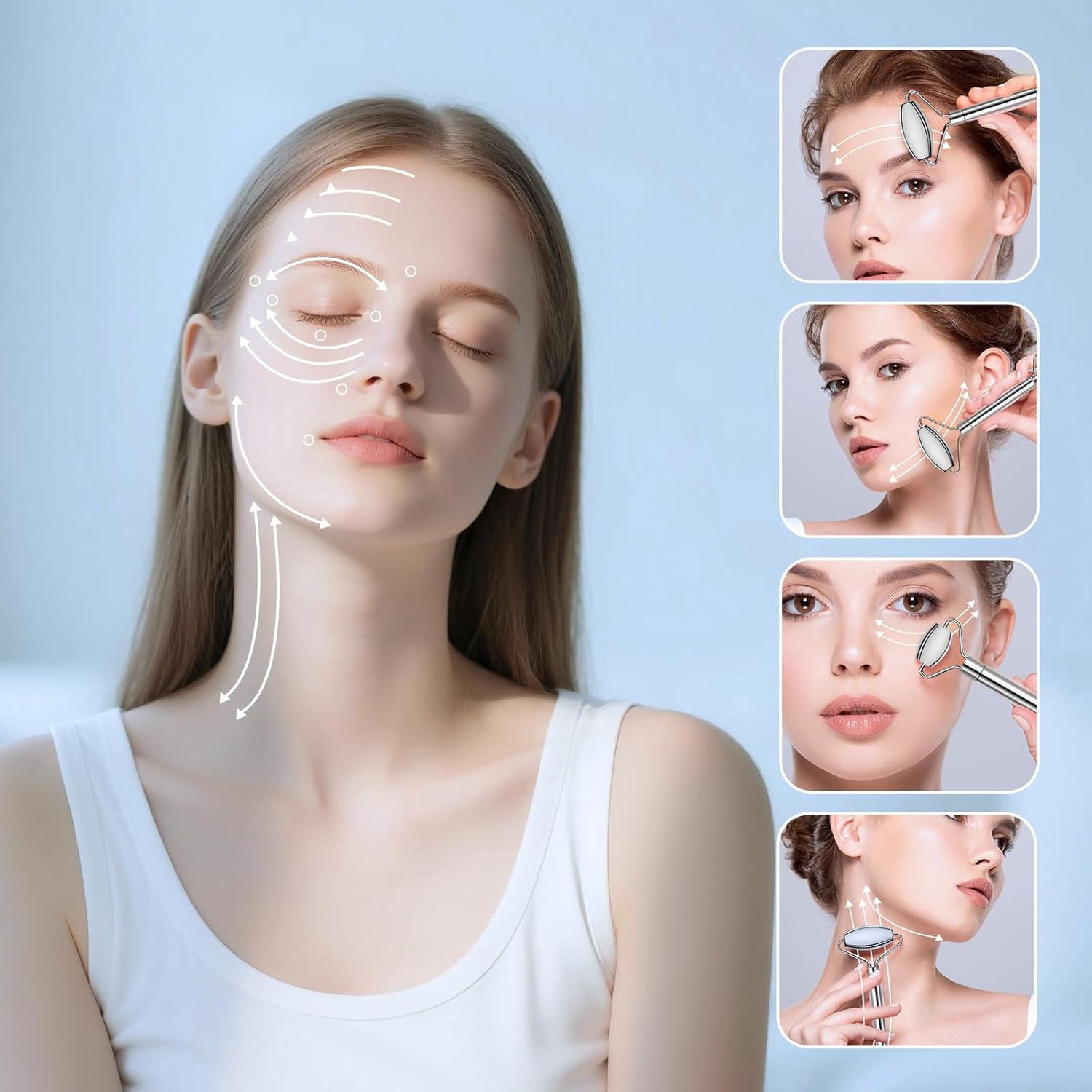 Alyvisun Gua Sha Set aus Edelstahl Gesichtsmassage Roller gegen Schwellungen