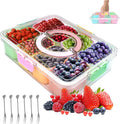 Snackbox 8 Faecher mit Deckel, 6 Obstgabeln und Besteckbeutel