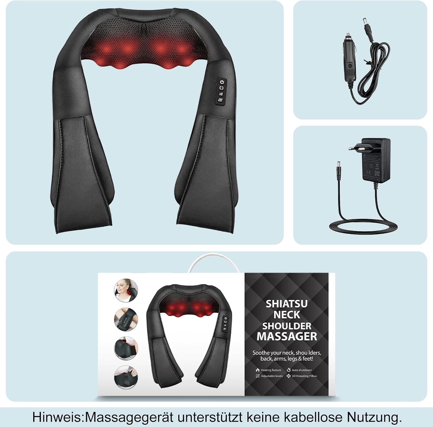 Ikristin Shiatsu Nacken- und Rueckenmassagegeraet 3D mit Waerme