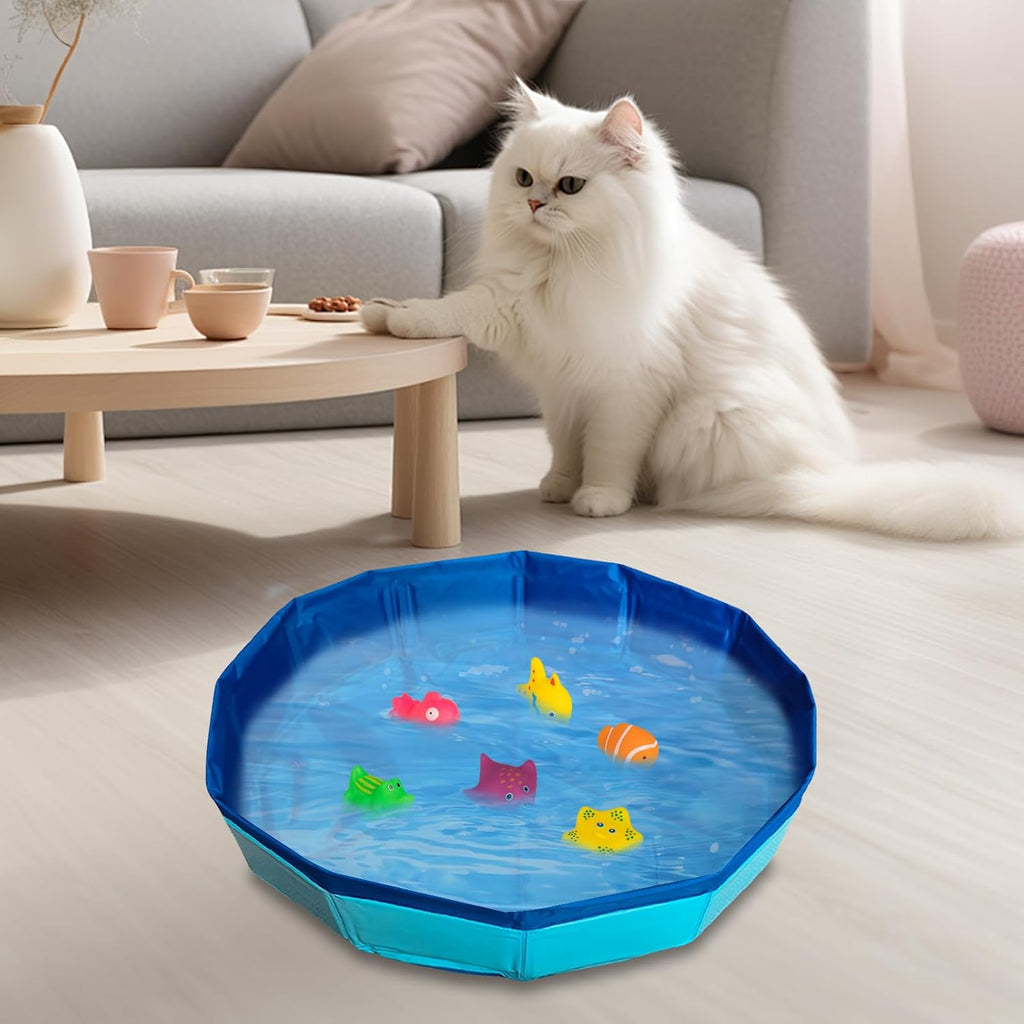 faltbarer Katzenpool 30×10 cm Mini Schwimmbecken mit Spielzeugfischen