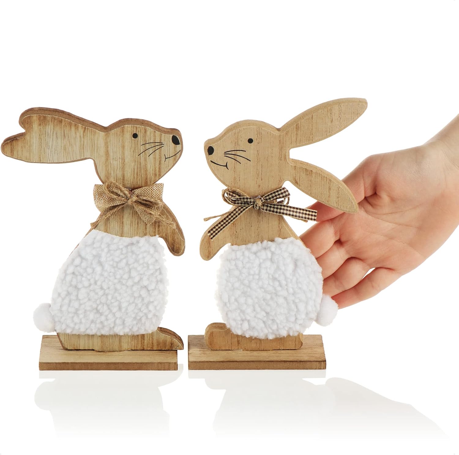 Osterhase Holz Aufsteller 2er Set Deko mit Schleife Fruehling Deko