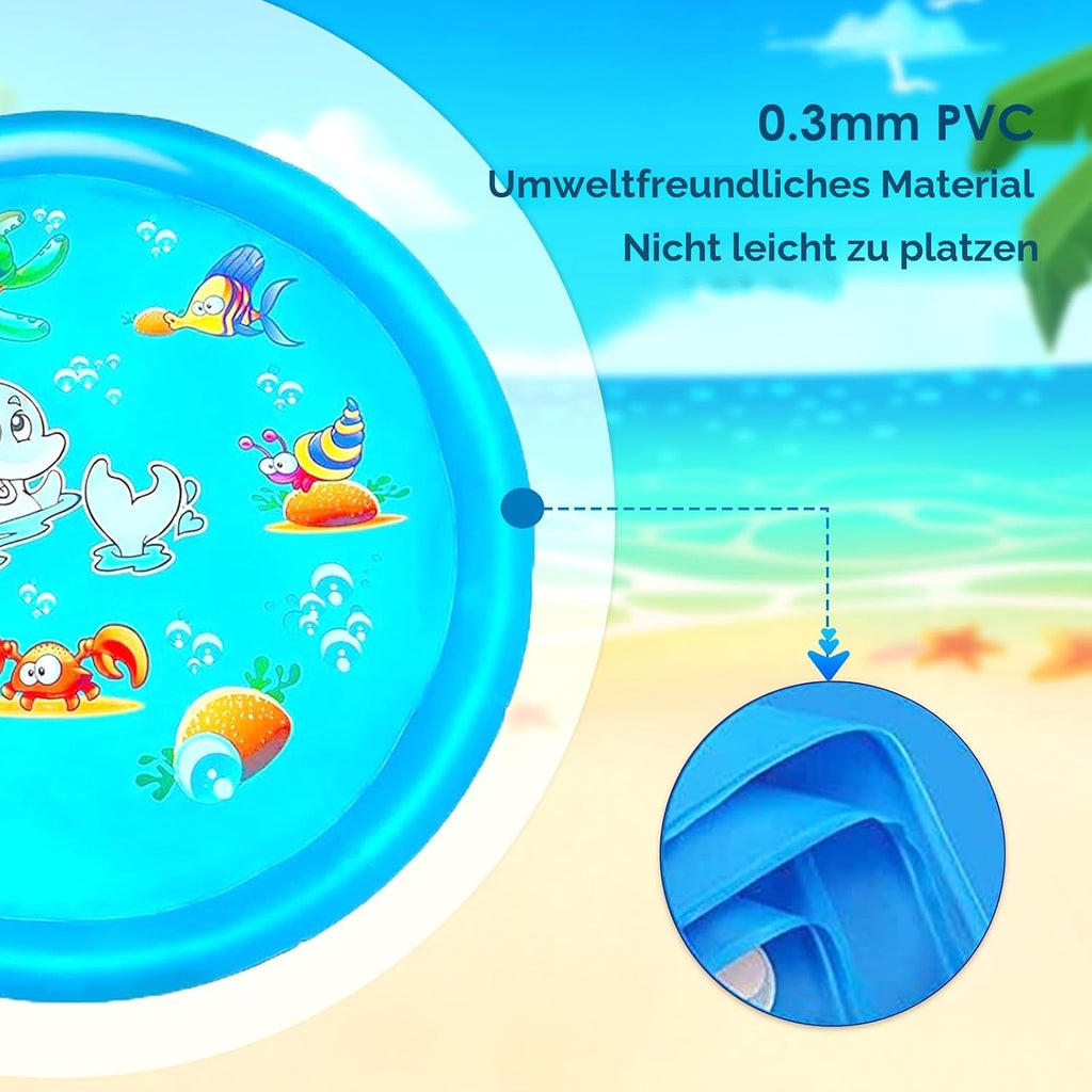 Wassersprinkler Matte 100 cm Splash Pad fuer Kinder 3-12 Jahre Blau