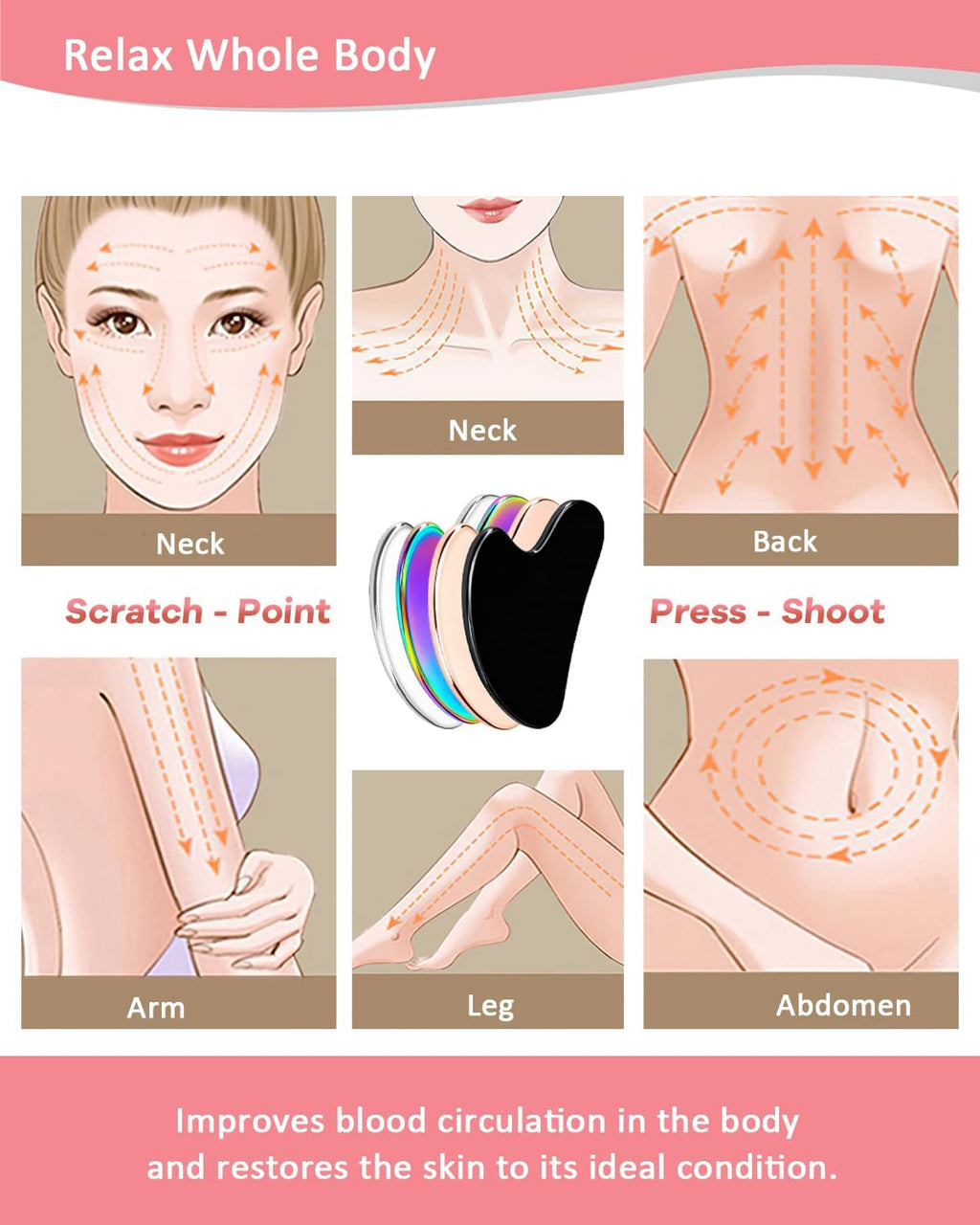 Gua Sha Edelstahl Massagegeraet Gesicht Lymphdrainage Koerper