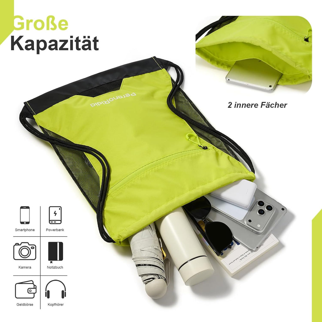 Sportbeutel Turnbeutel 36x45x7 cm Unisex Rucksackbeutel Schwarz/Grau/Gruen