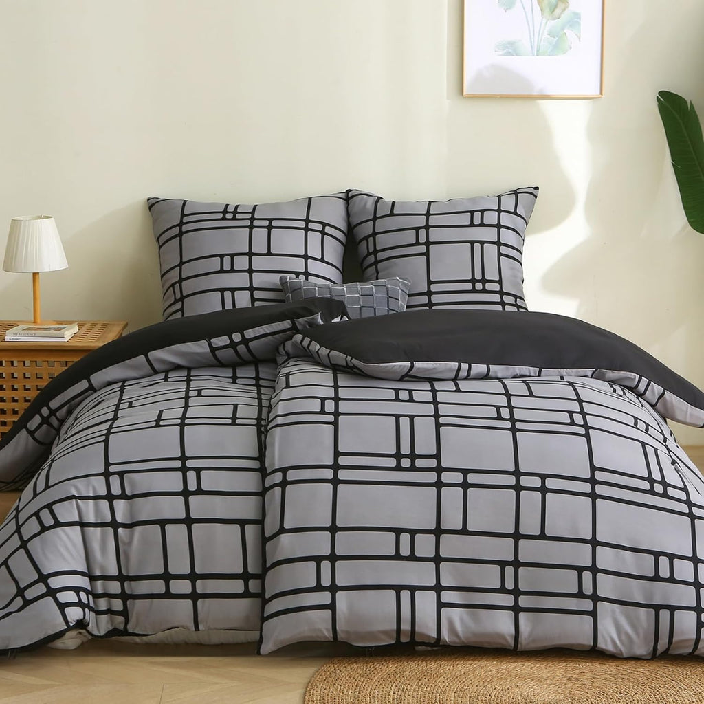 Bettwaesche 135x200 Mikrofaser Grau 4-teilig mit Reissverschluss OeKO-TEX 200cm-240