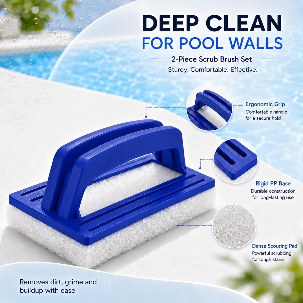 2er Set Poolrand-Schwamm mit Griff Blau - Reiniger fuer Pool, Spa, Badewanne