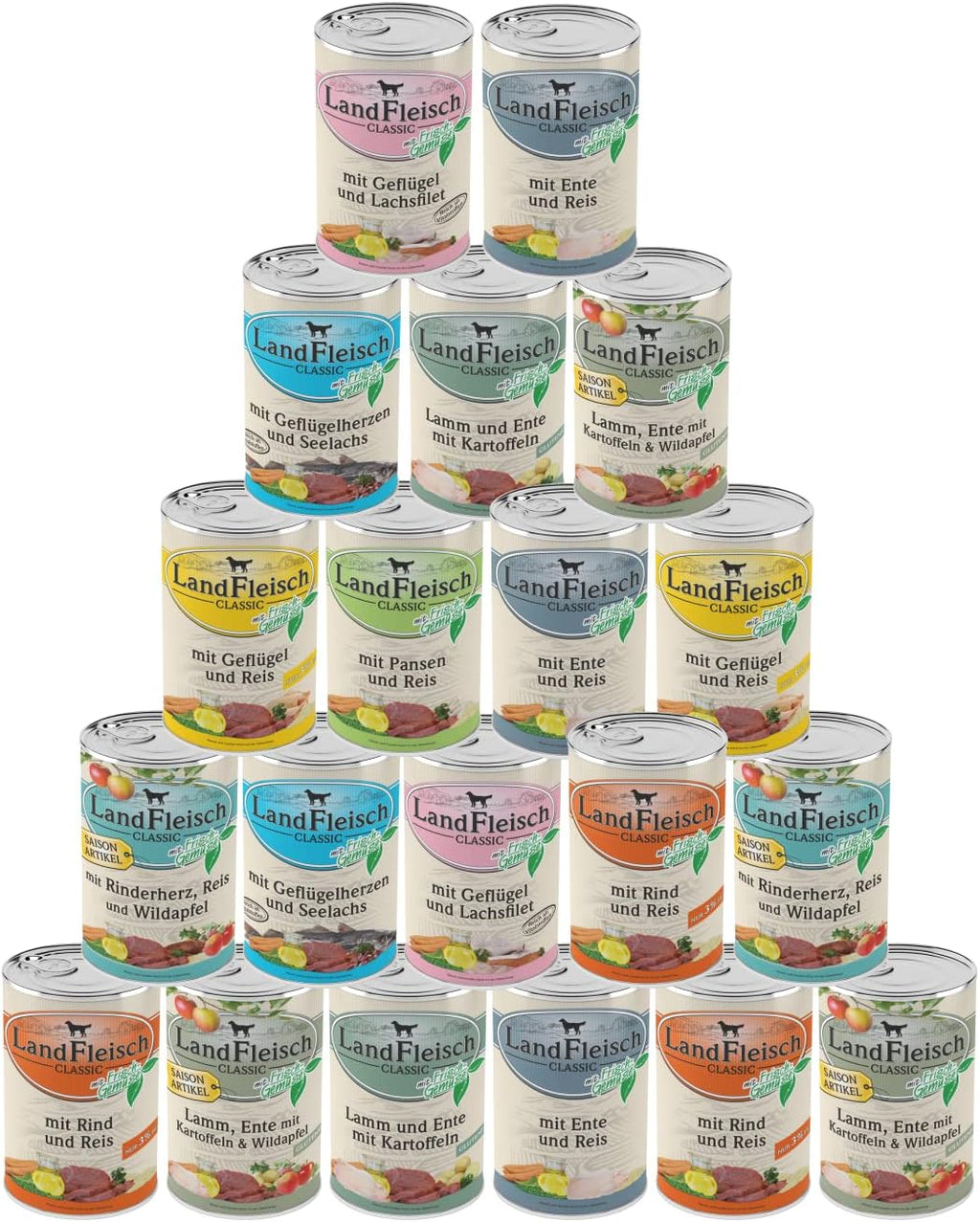 Landfleisch Classic Hundenassfutter 30x400g verschiedene Sorten Omega-3+6