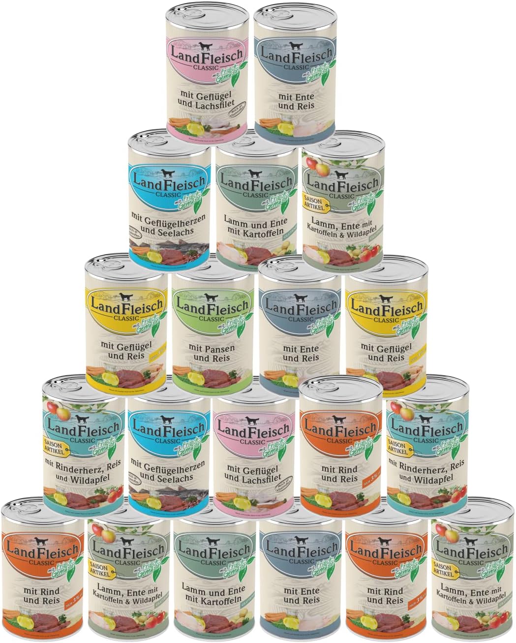 Landfleisch Classic Hundenassfutter 30x400g verschiedene Sorten Omega-3+6