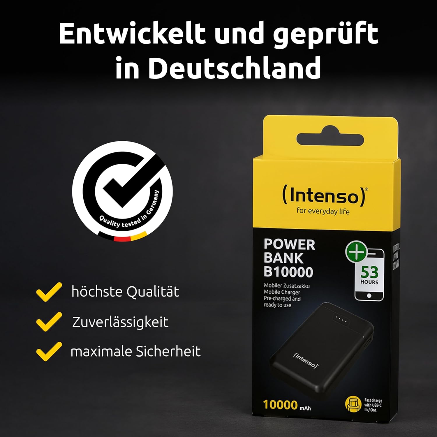 Intenso B10000 Powerbank 10000 mAh USB-C 2x USB-A LED-Anzeige schwarz
