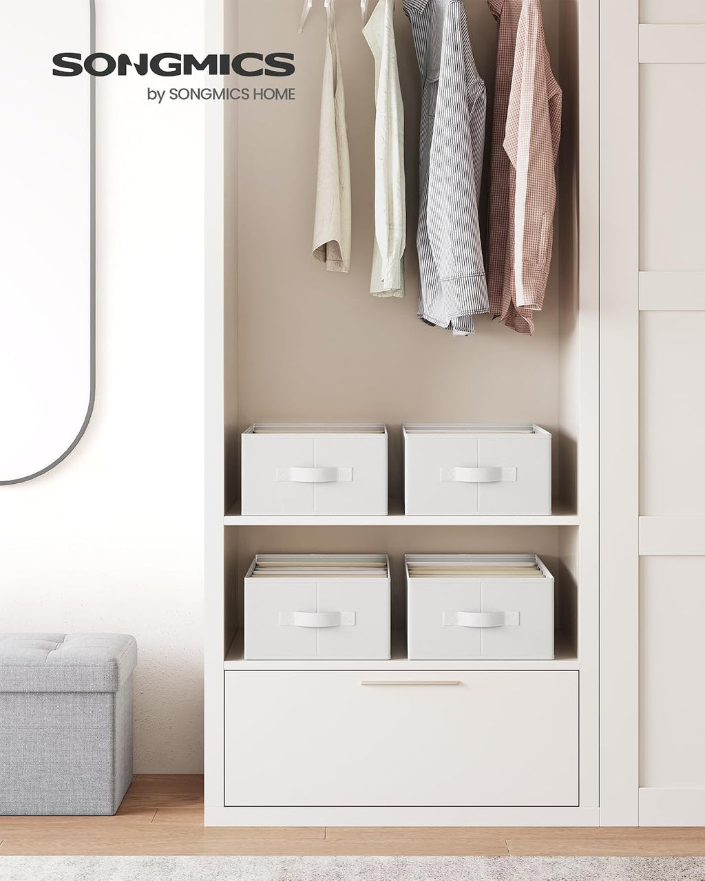 SONGMICS Kleiderschrank Organizer 4er Set Aufbewahrungsbox 6 Faecher Schublade