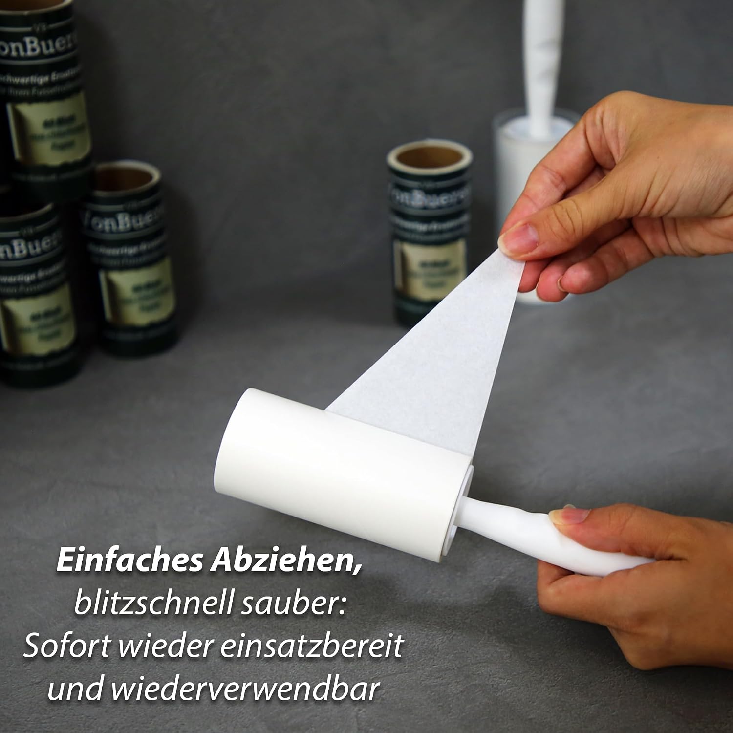 VonBueren Fusselrolle Set mit 10 Rollen, 600 Blatt, 2 Abrollern und 2 Huellen