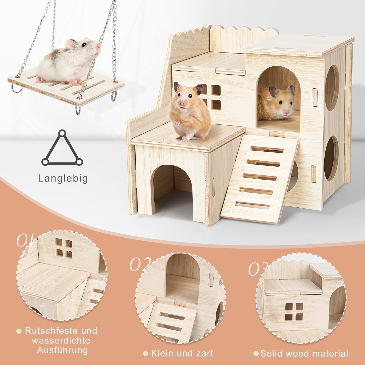6x Hamster Holzspielzeug Set DIY Haus Kauspielzeug Zubehör für Kleintiere