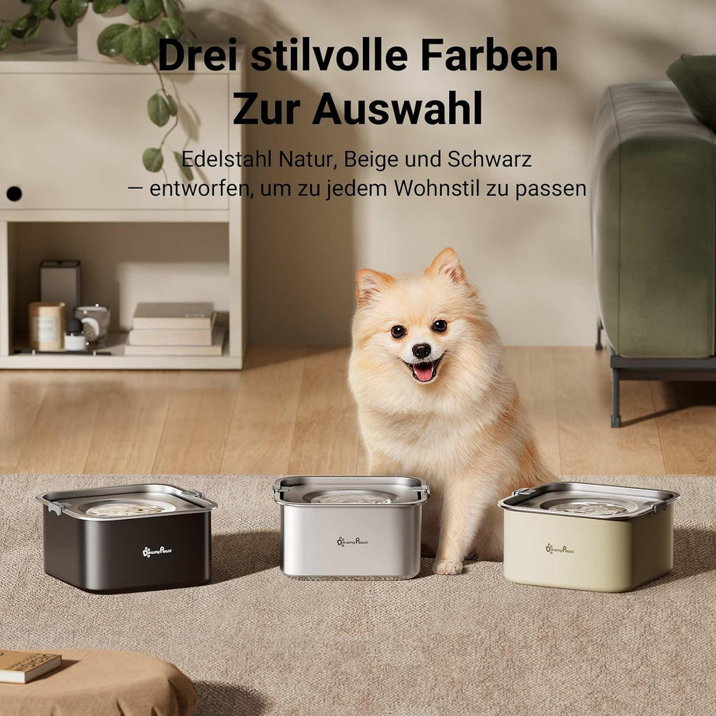 DownyPaws Hundewassernapf aus 304 Edelstahl, tropffrei, fuer drinnen und drauss
