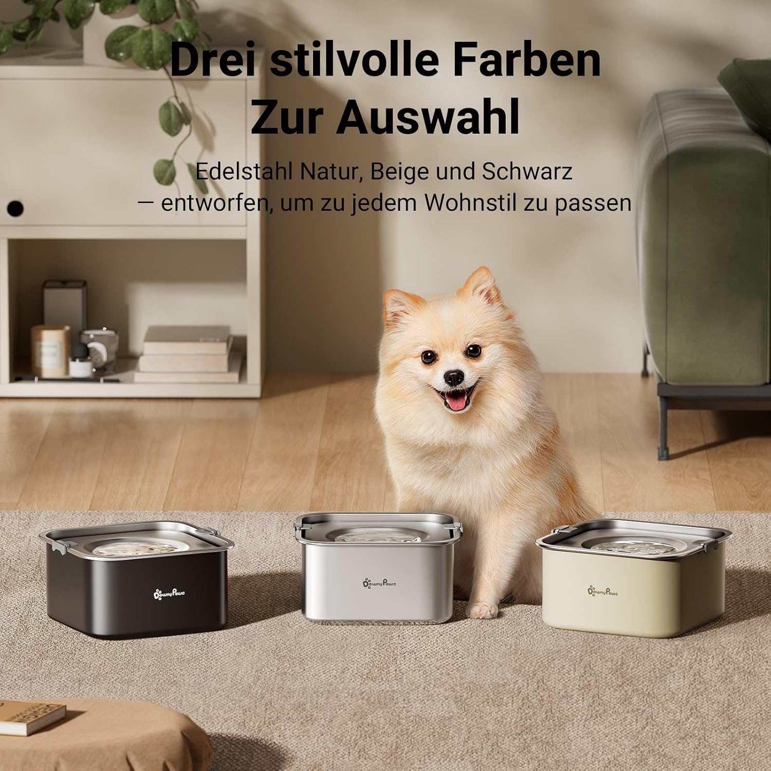 DownyPaws Hundewassernapf aus 304 Edelstahl, tropffrei, fuer drinnen und drauss