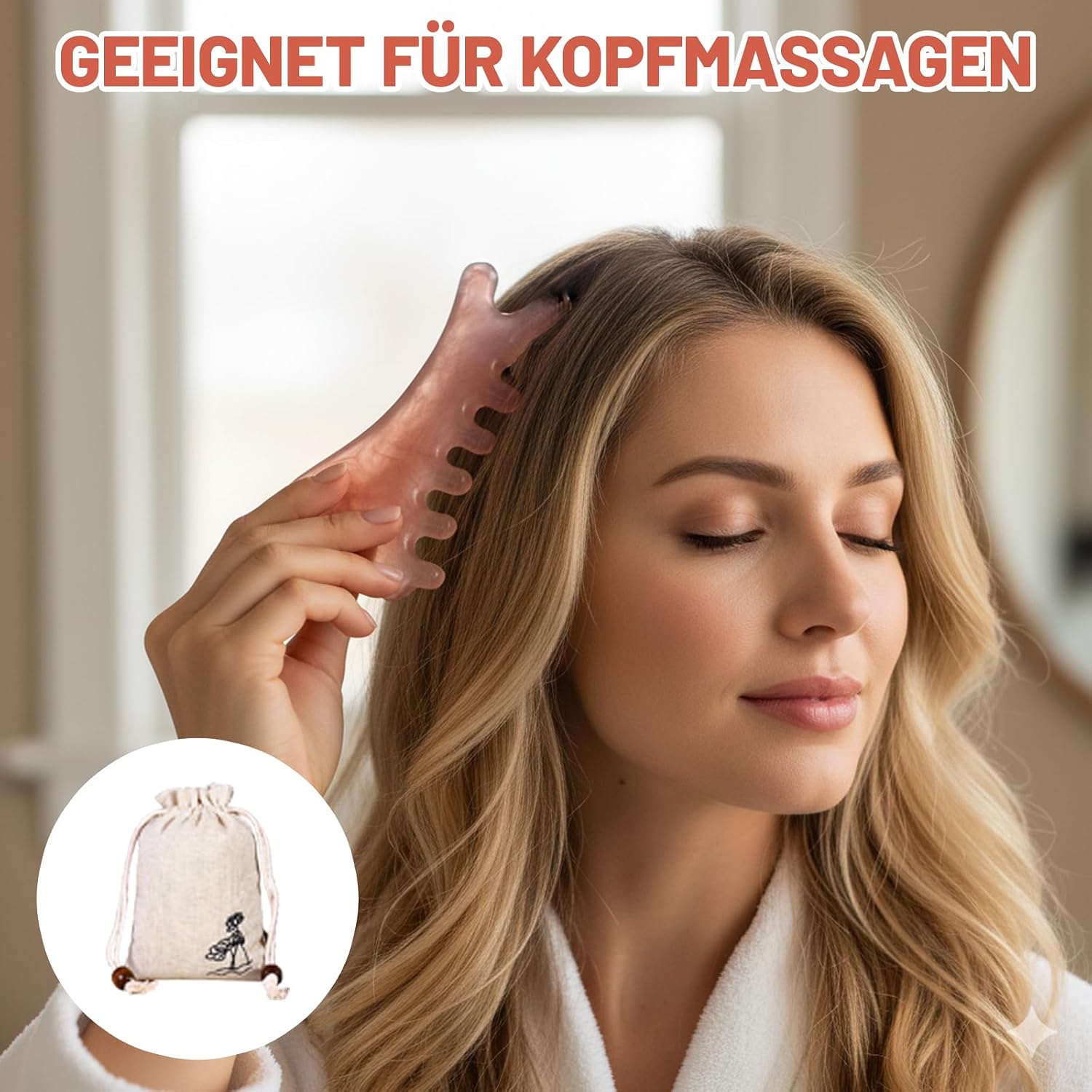 Gua Sha Set 3-teilig Gesichtsmassage Schaber Kamm fuer Augen Kiefer Kopf Pink
