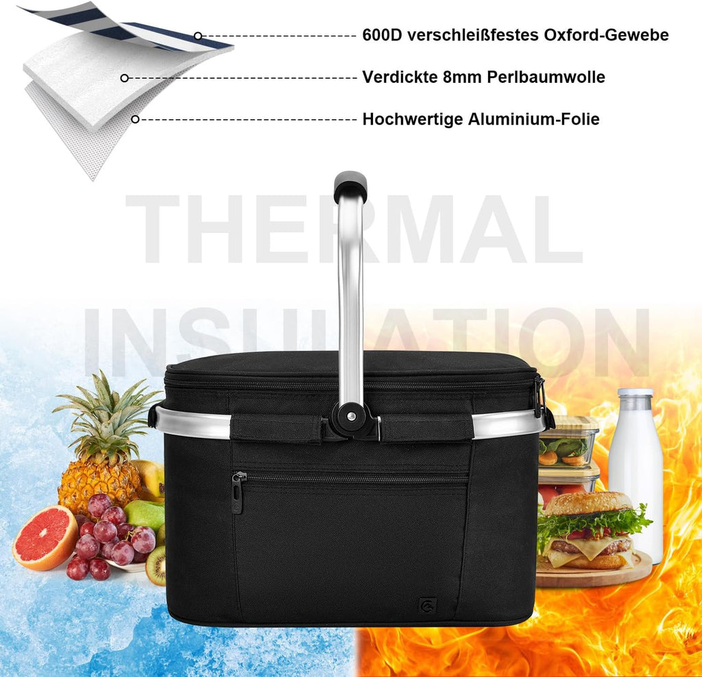 ALLCAMP Kuehlkorb faltbar mit Deckel und Aluminiumrahmen L-XL Thermotasche