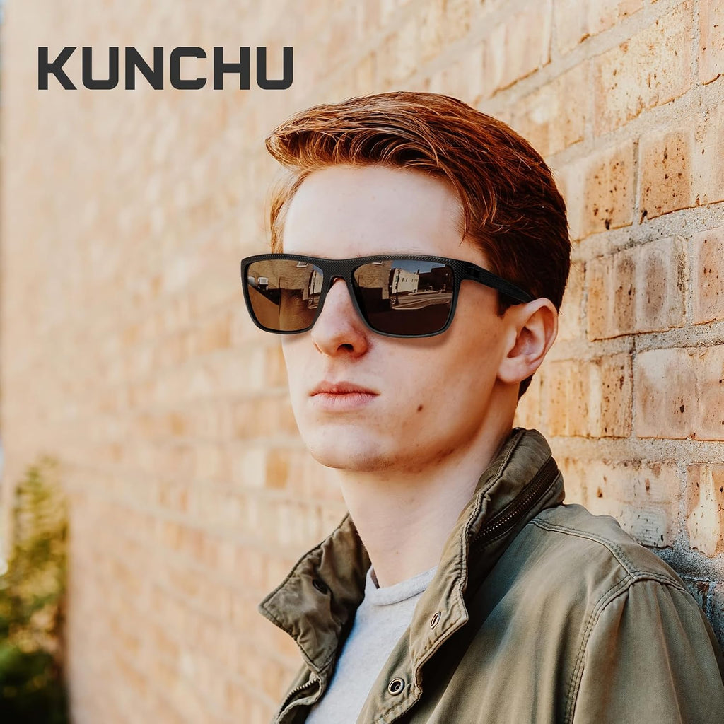 Polarisierte Sport-Sonnenbrille UV400 Herren Damen rechteckig Schwarz
