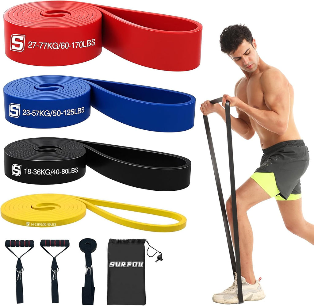 SURFOU Fitnessbaender Set 4 Widerstandsstufen mit Tueranker und Griffen