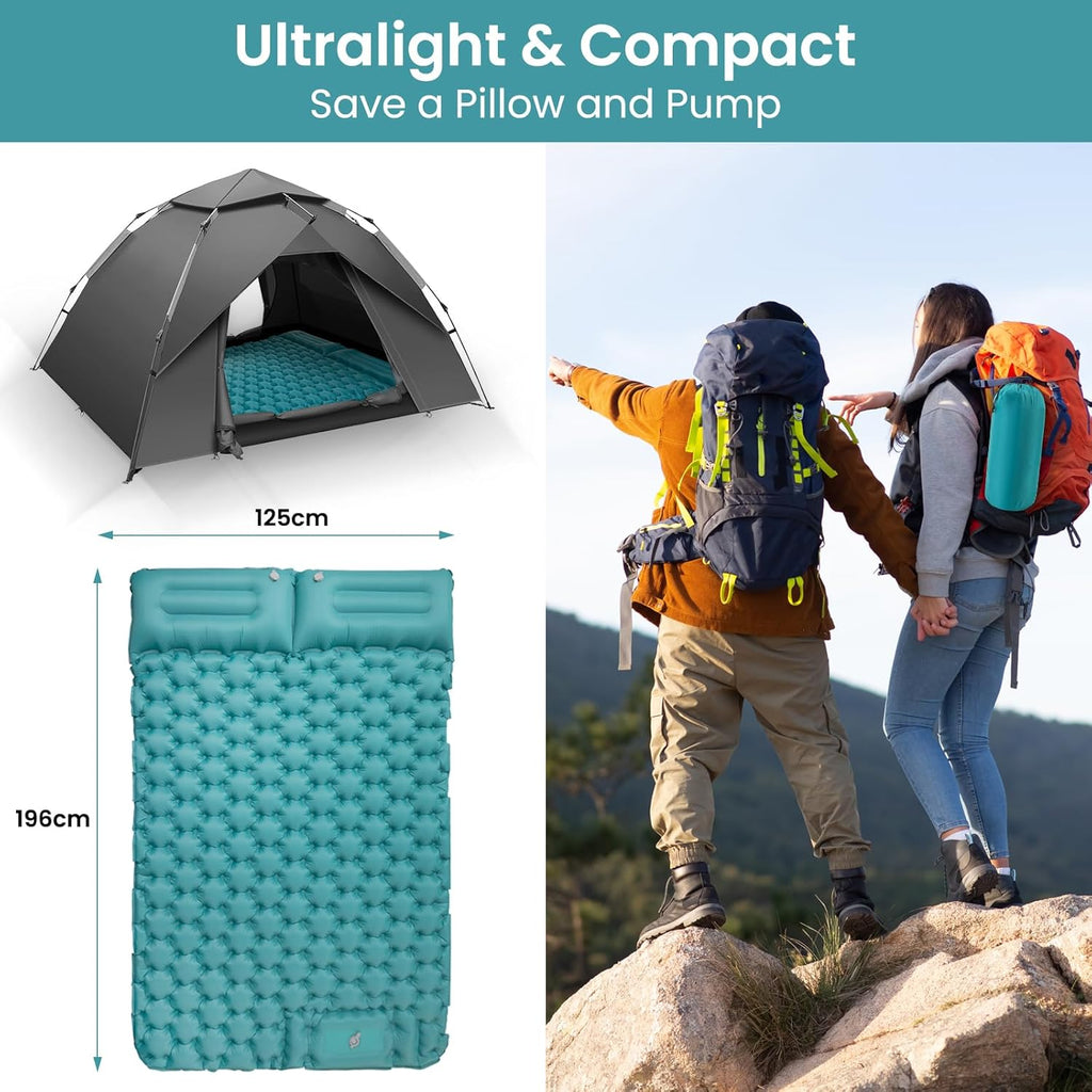 Satisure aufblasbare Isomatte Camping mit Fusspumpe und Kopfkissen ultraleicht