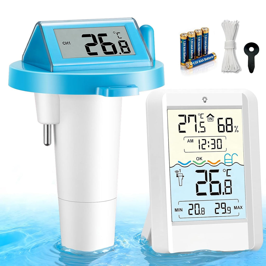 Warmfay Funk Poolthermometer schwimmend, solar/akku, wasserdicht IP68, Empfaenger