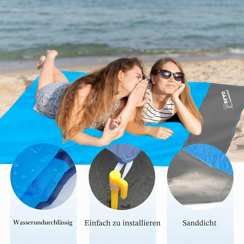 Picknickdecke 200 cm x 210 cm wasserdicht Stranddecke mit 4 Erdnaegeln
