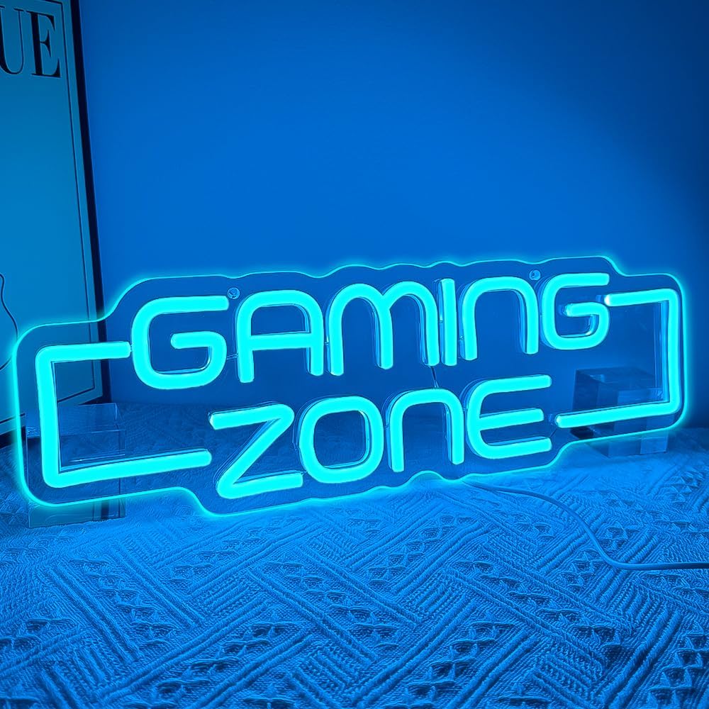 Gamingzone LED Neon Schild ‚Game Zone‘ Wanddekoration fuer Gamer Teens