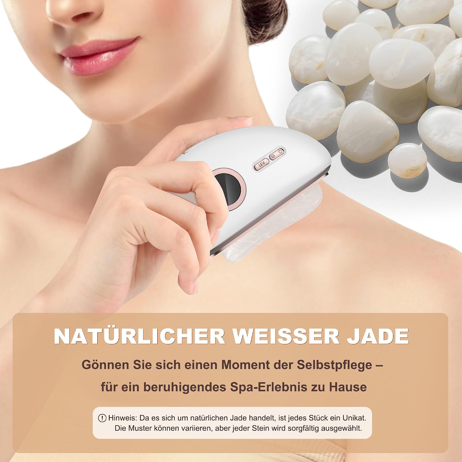 Jade Gua Sha Gesichtsmassagegeraet mit Waerme und LED fuer Gesicht und Hals