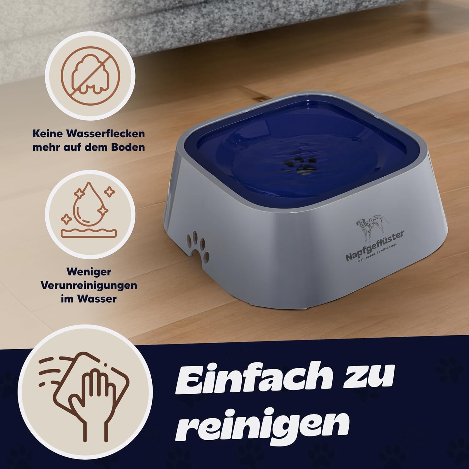 Bella auslaufsicherer Wassernapf 1 L fuer Hunde Katzen Anti-Schlabber rutschfest