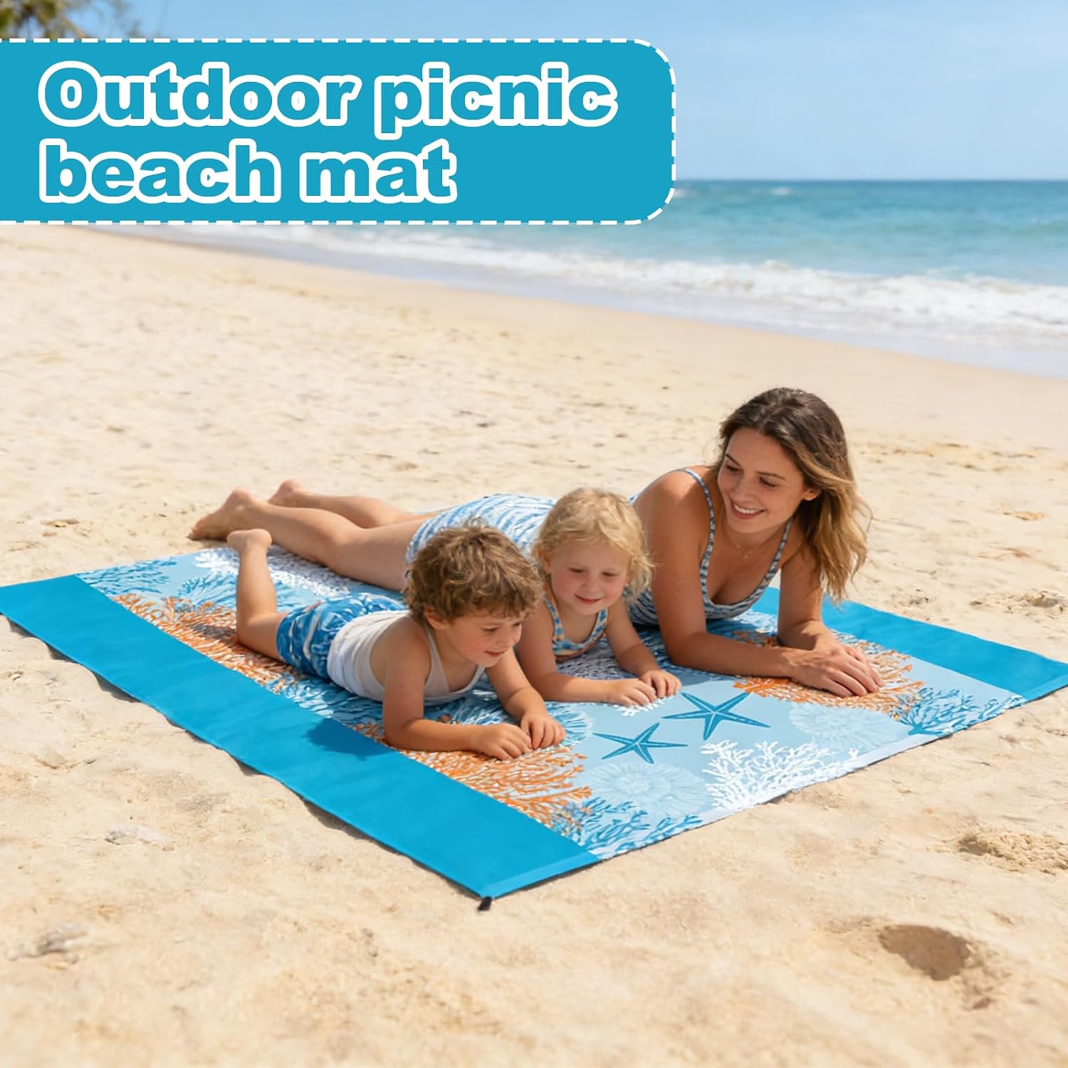 BORDEAG Strandmatte 210x200 cm sandfrei, wasserdicht, ultraleicht mit Heringen