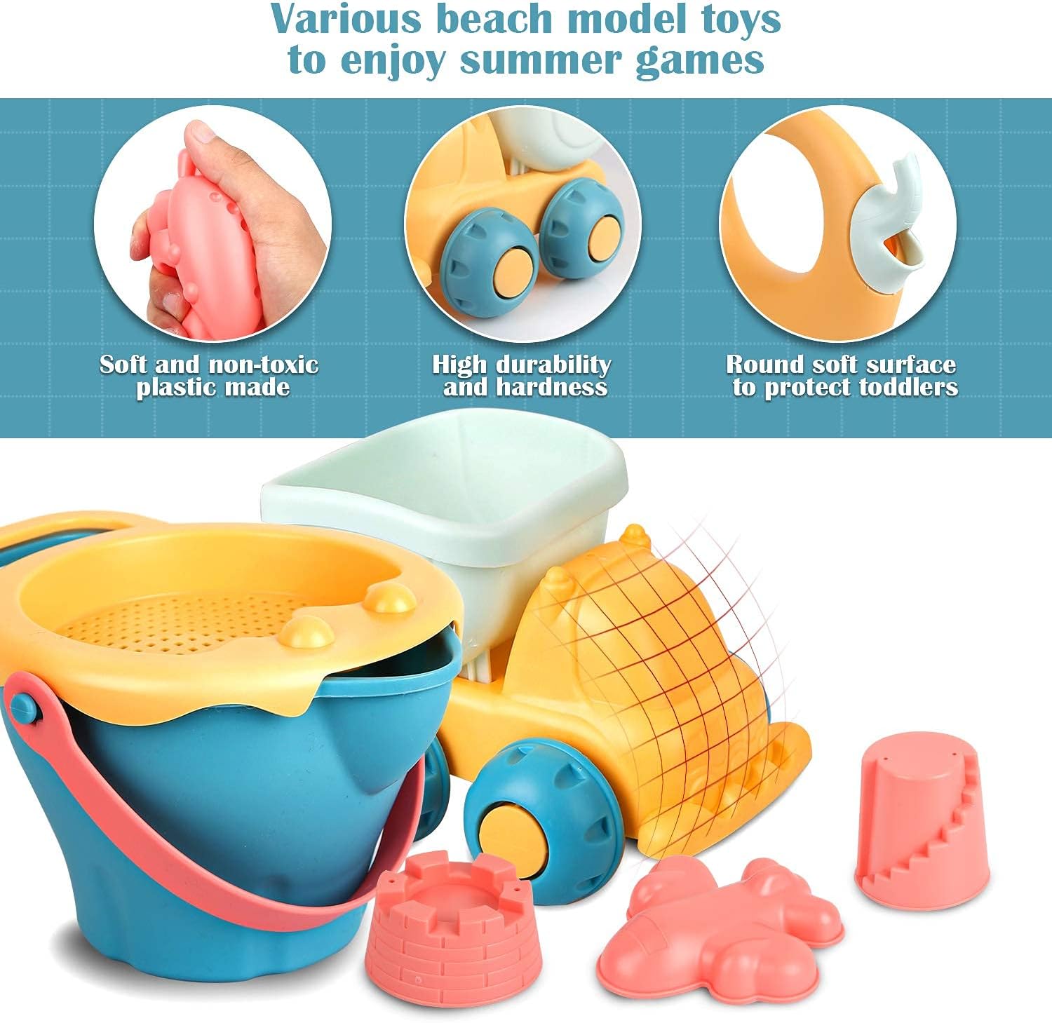Sandspielzeug Set 17-teilig Kinder Strandfoermchen Schaufel Eimer Rechen