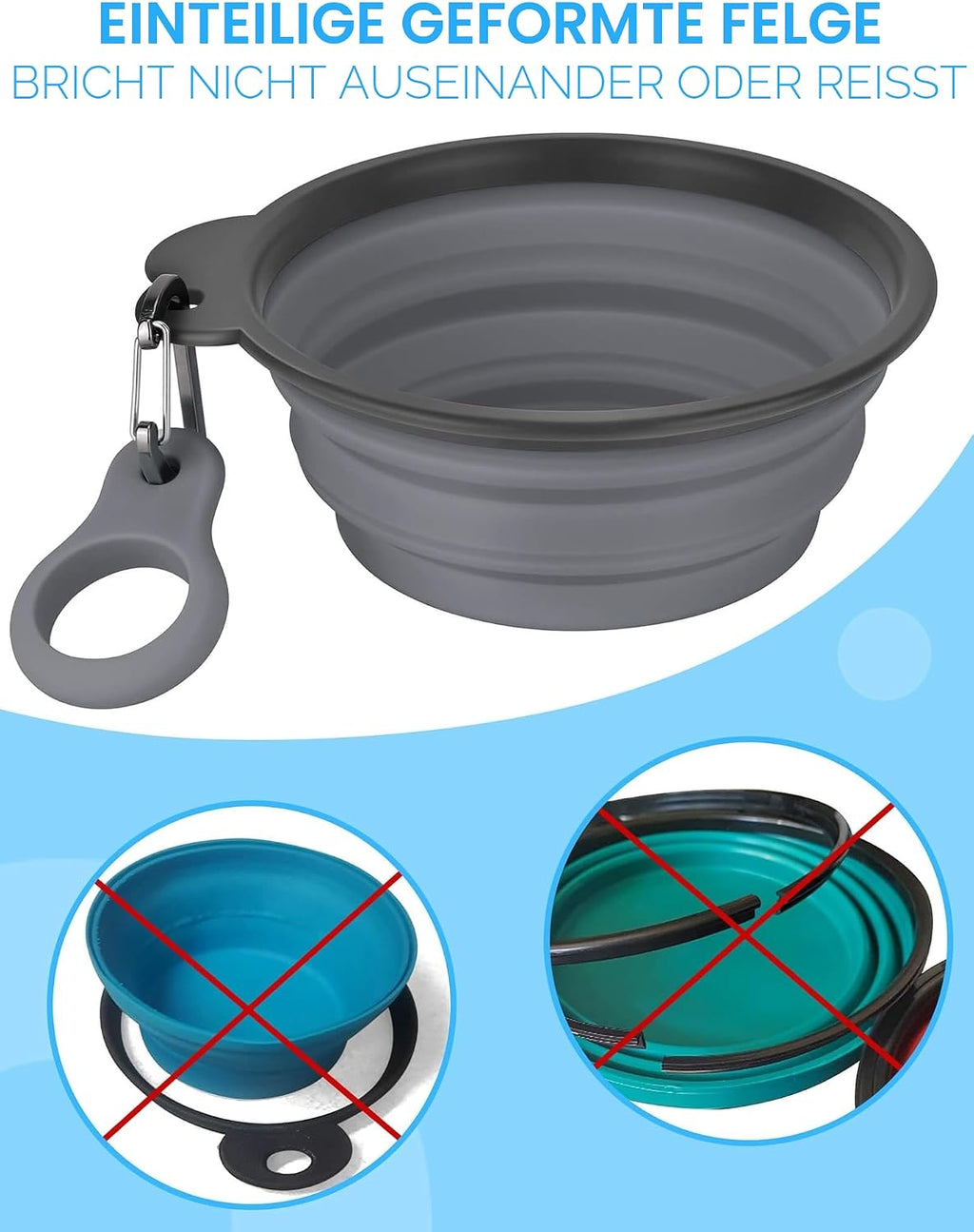 Heouvo faltbarer Hundenapf 2er Set mit Flaschentraeger und Karabiner