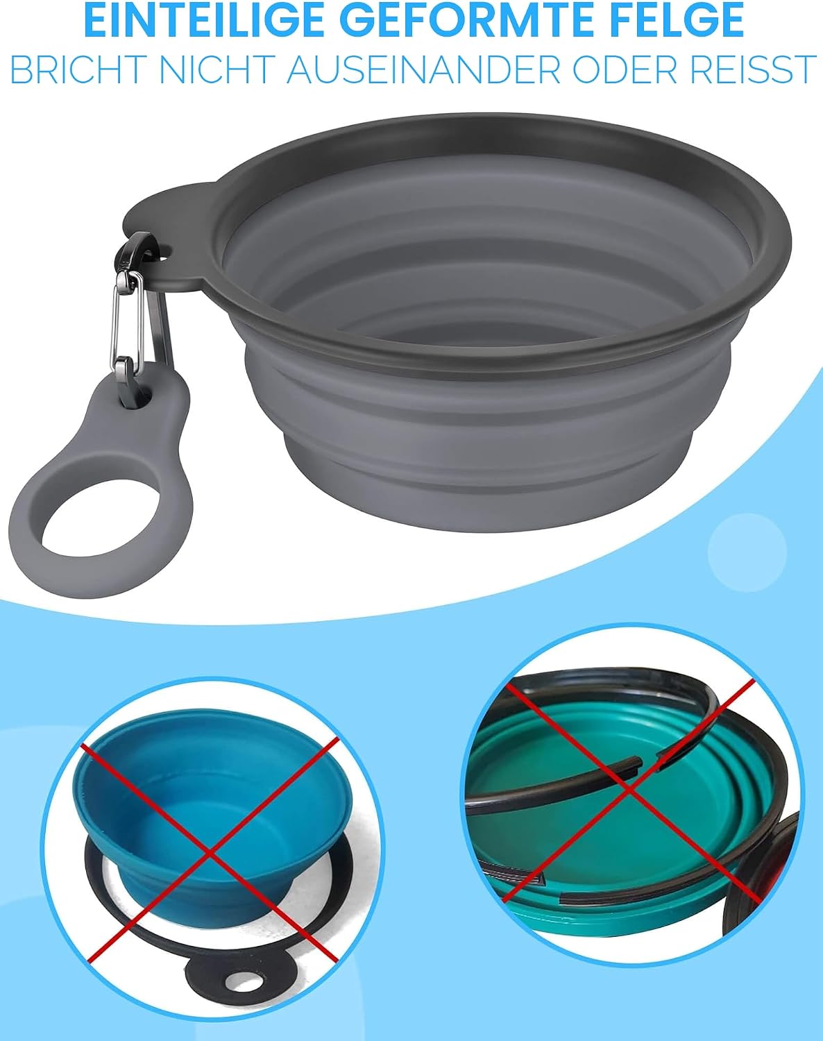 Heouvo faltbarer Hundenapf 2er Set mit Flaschentraeger und Karabiner
