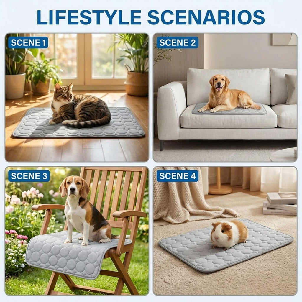 Kuehlmatte fuer Hunde und Katzen 100x70 cm, selbstkuehlend, waschbar, Reise/Auto