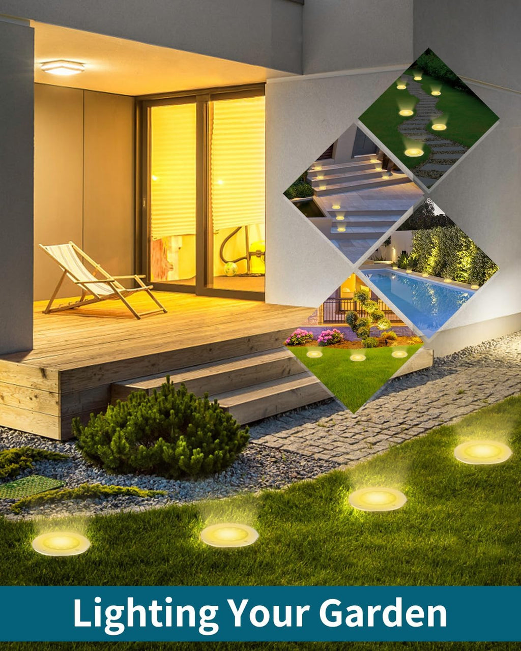 Bowfar Solar Bodenleuchten 12er Set 12 LEDs 3000K warmweiss wasserdicht