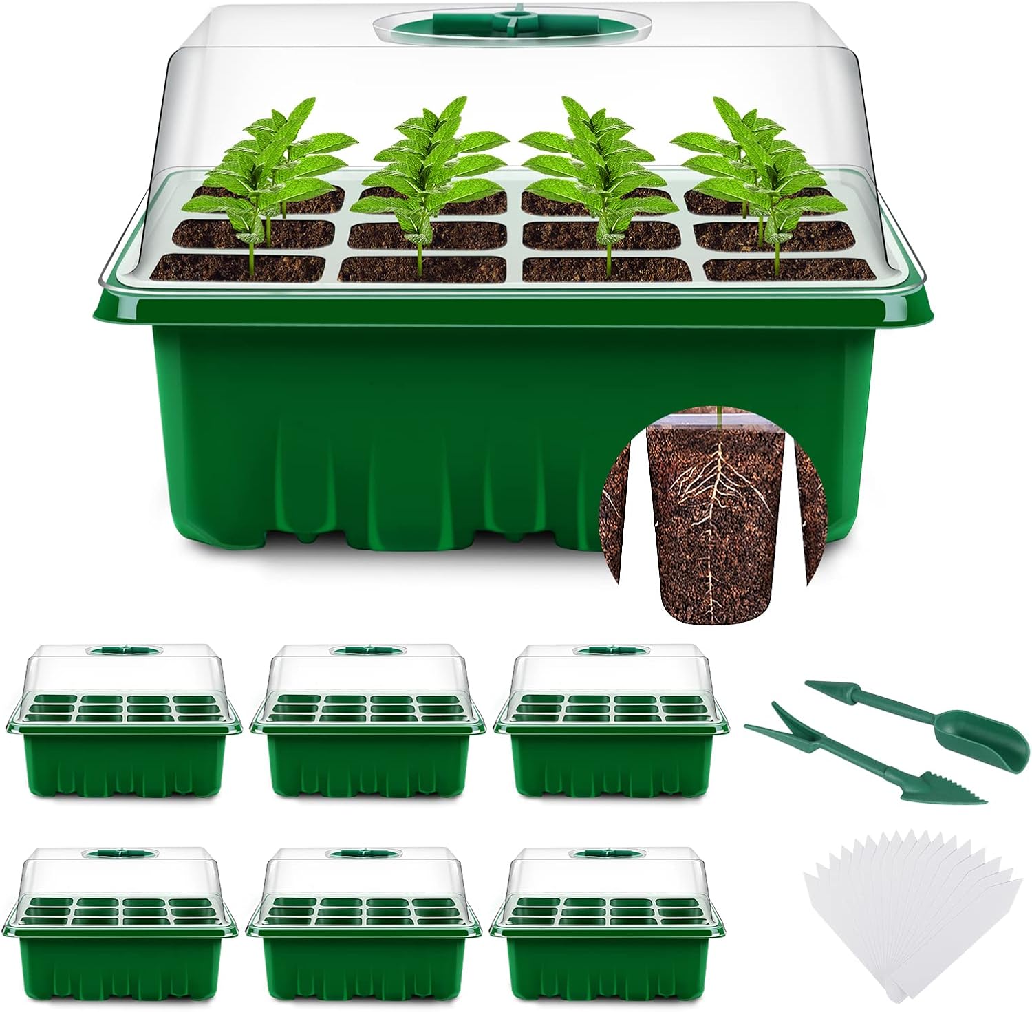Mini Zimmergewaechshaus 72 Zellen Anzuchtkasten 6er Set fuer Samen
