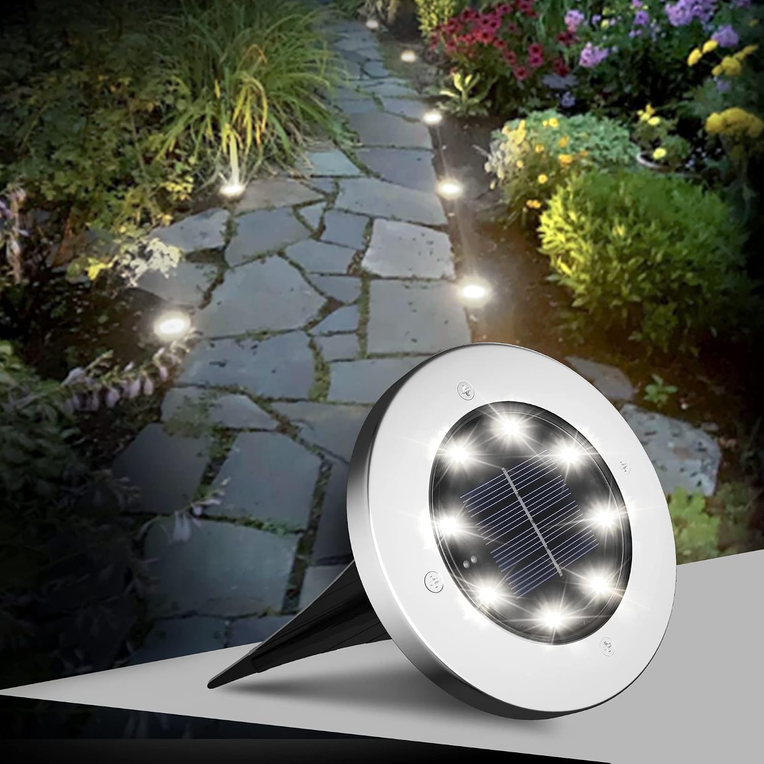 FLOWood Solar Bodenleuchte 12er Set 8 LED Warmweiss Wasserdicht Edelstahl