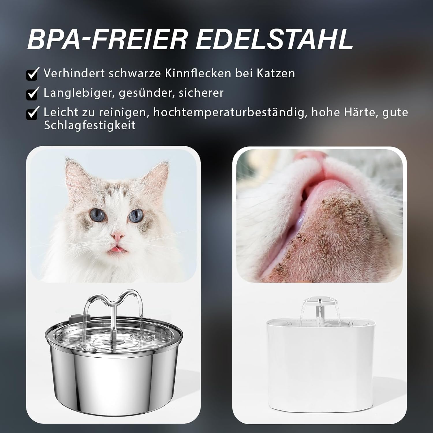 DOOOB Katzentrinkbrunnen Edelstahl 3,2L leise mit Filter und Schwamm
