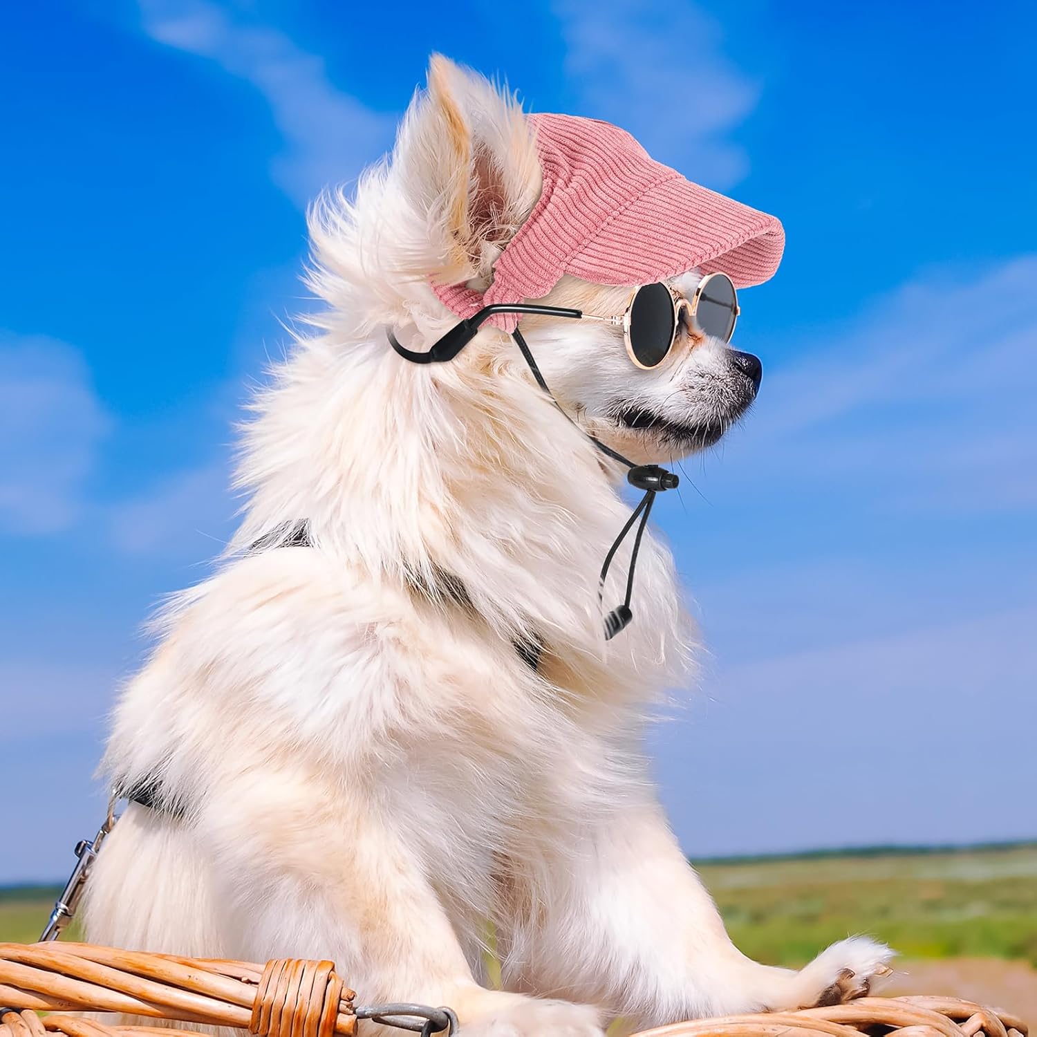 Jadive Hundesonnenhut mit Ohrloechern und Silikonband verstellbar Khaki XS