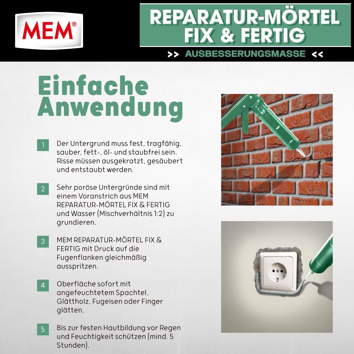 MEM Reparaturmoertel Zementgrau fuer Innen und Aussen