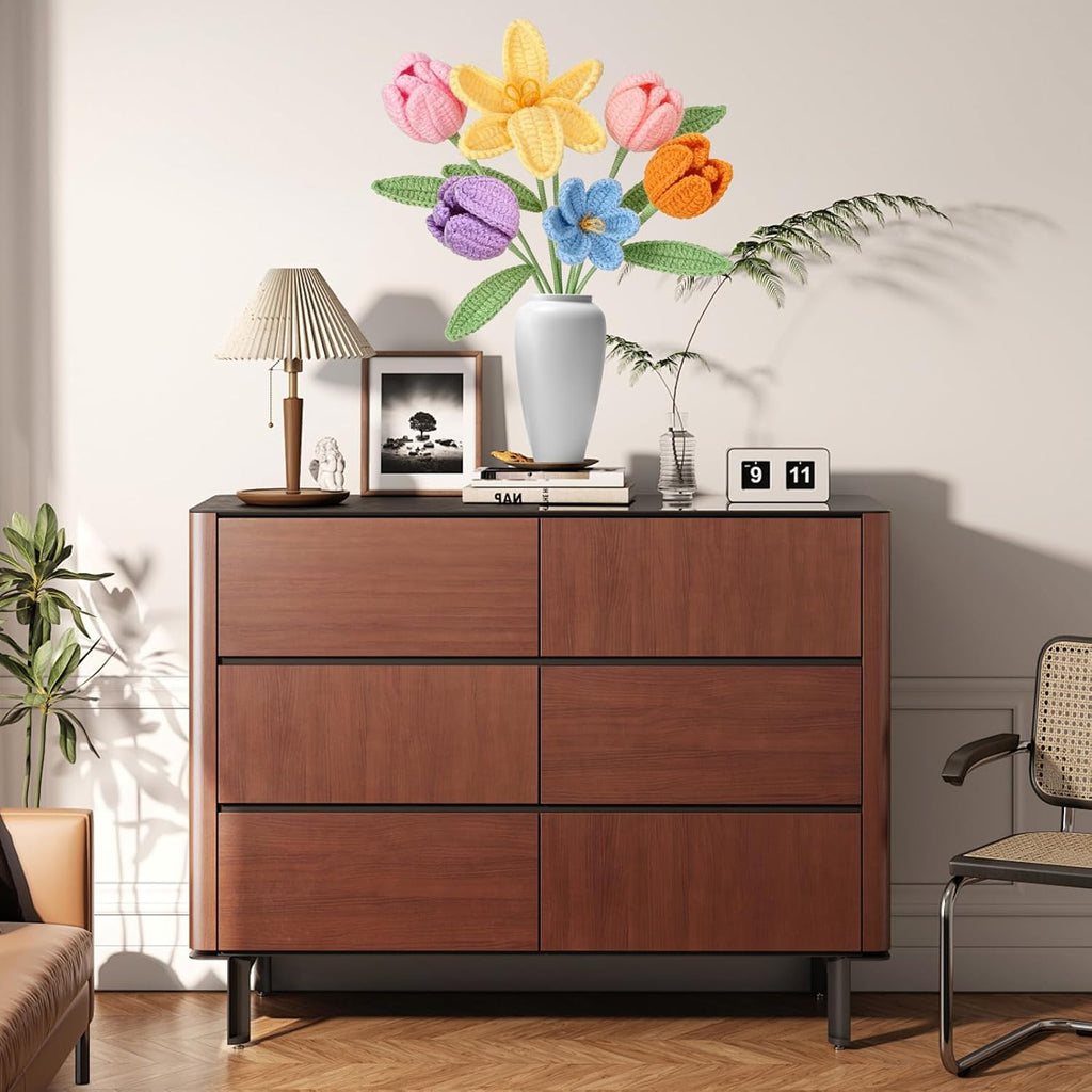 Gehaekelte Tulpen Kunstblumen 6er Set handgemachter Blumenstrauss