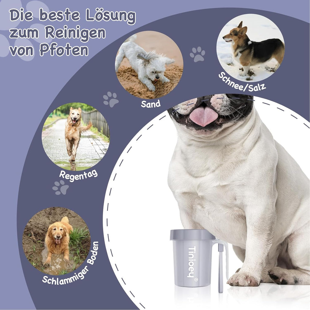 Pfotenreiniger fuer Hunde mit Griff 4 Handtuecher und Badebuerste Grau