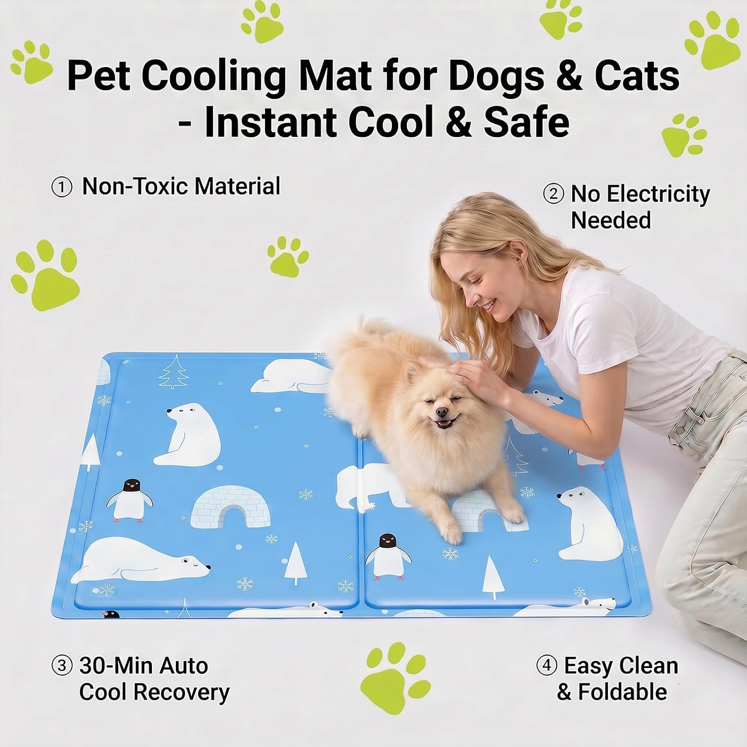 Kuehlmatte Hund Katze 50x60 cm selbstkuehlend Gel waschbar Weiss L