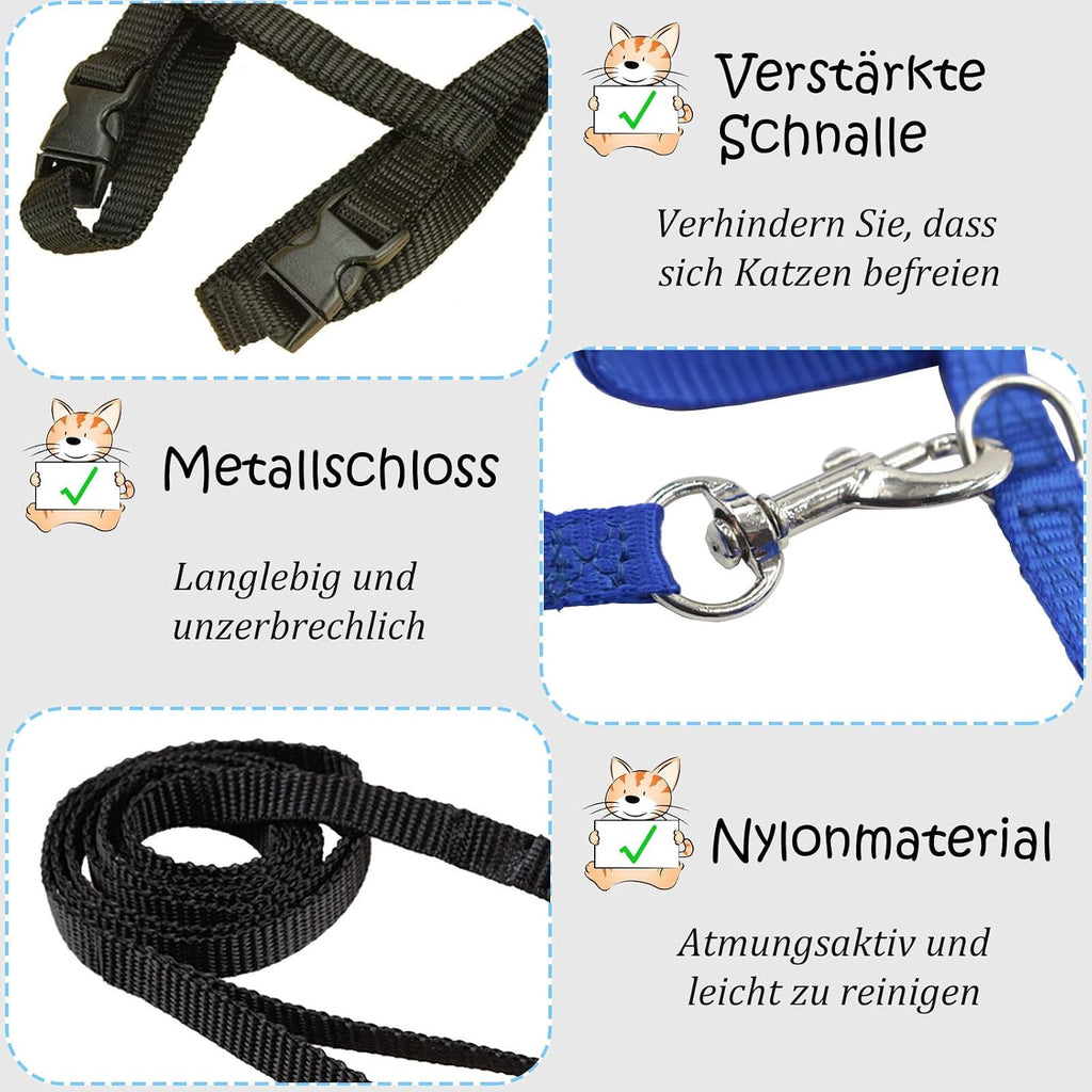 2er Set Katzengeschirr Nylon verstellbar mit Leine Blau Rosa Kaetzchen