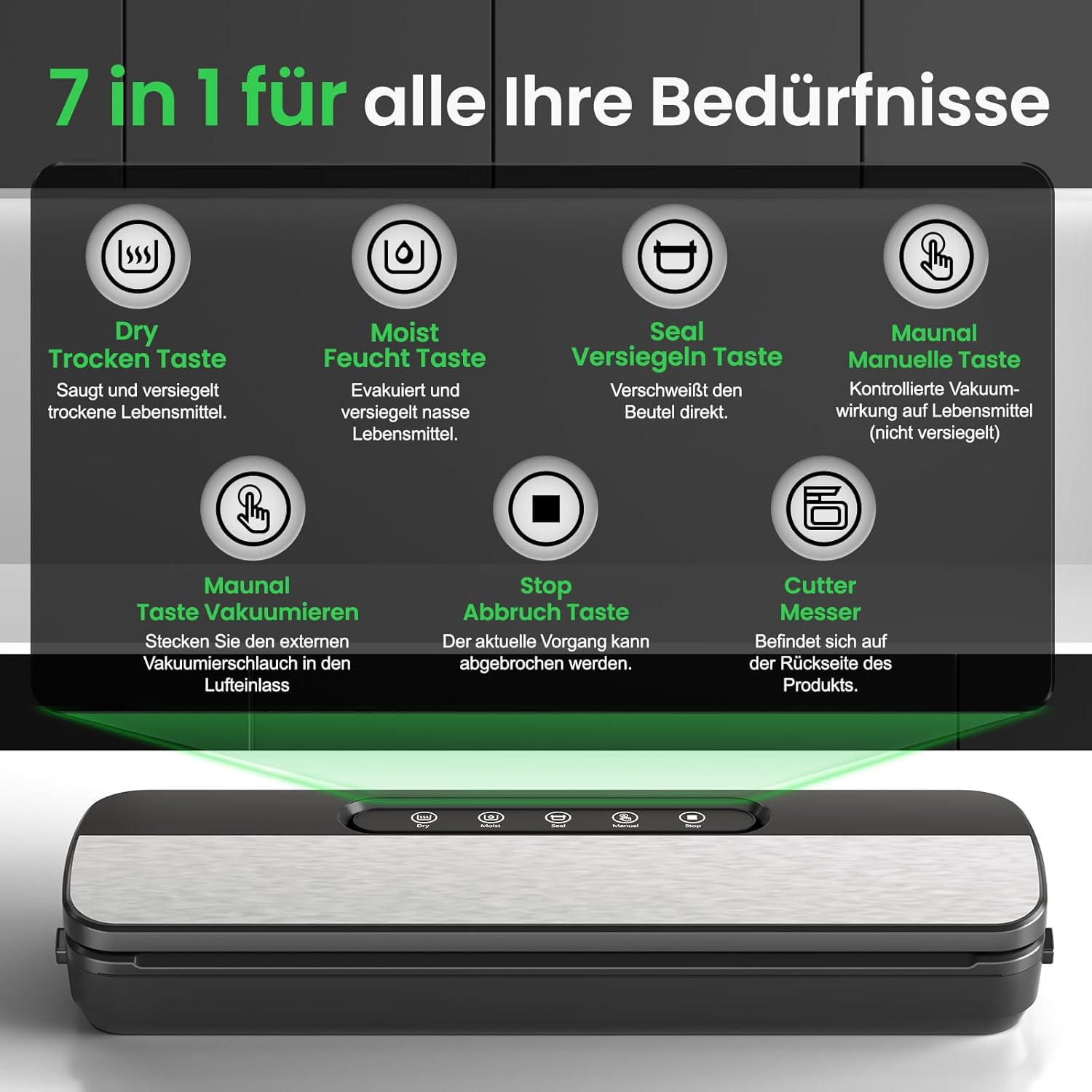 Vakuumiergeraet 7-in-1 145 W fuer Dauerbetrieb, Vakuumierer Lebensmittel