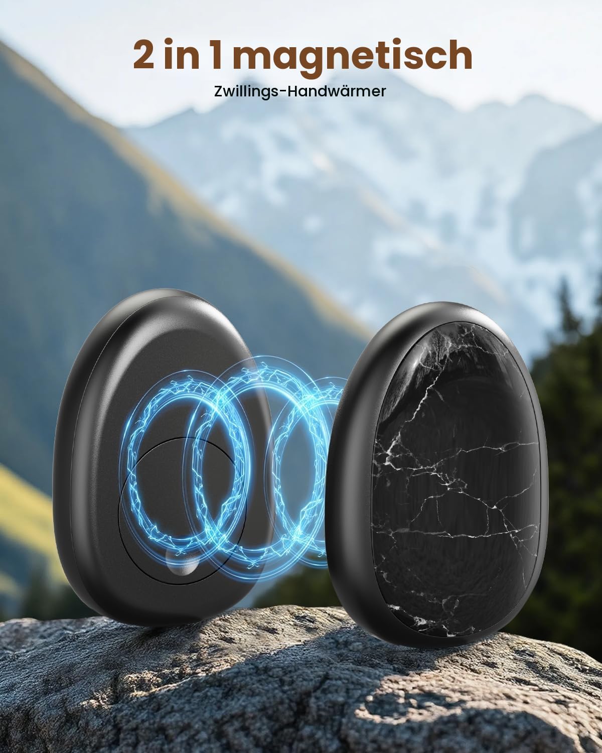 Elektrische Handwaermer Set 2 Stueck 4000 mAh magnetisch 3 Heizstufen Outdoor